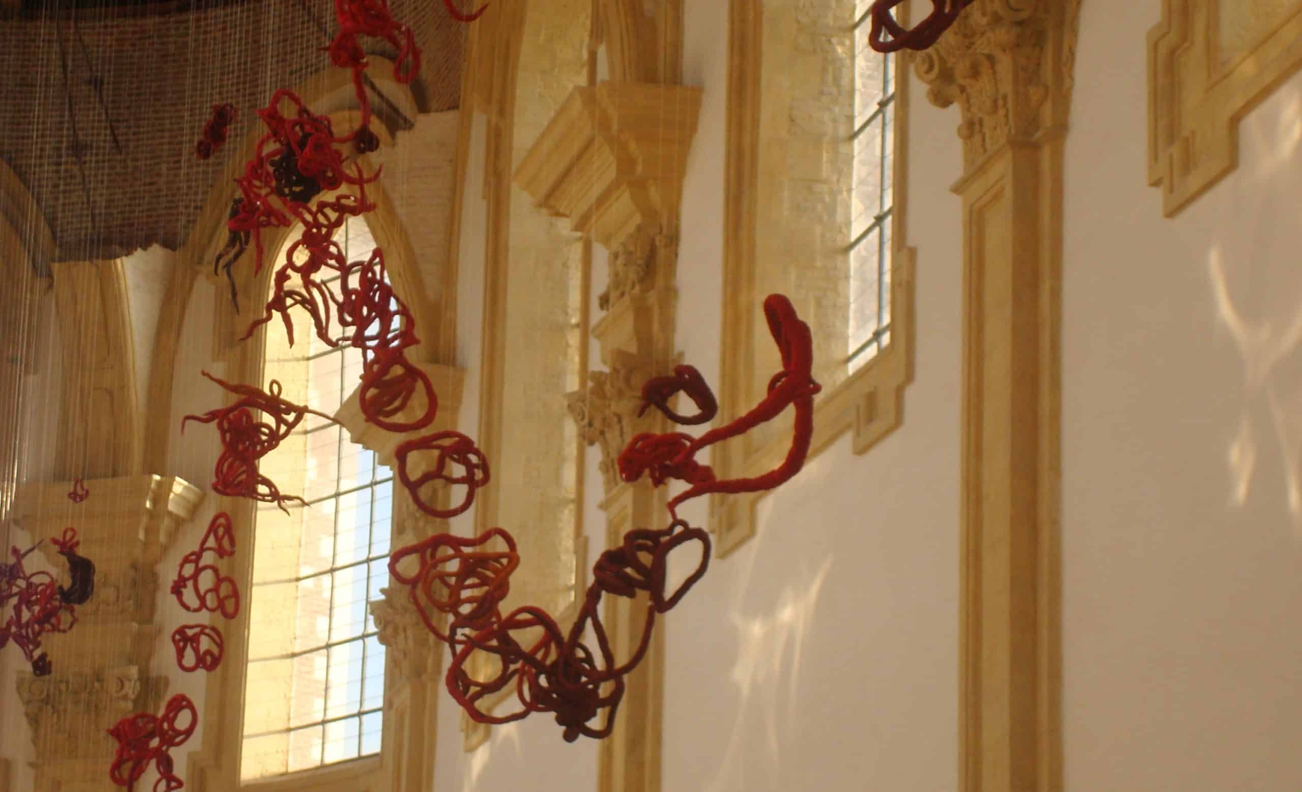 linen sculptures exhibition in chapel by Aude Franjou Musee de la Chartreuse in Douai