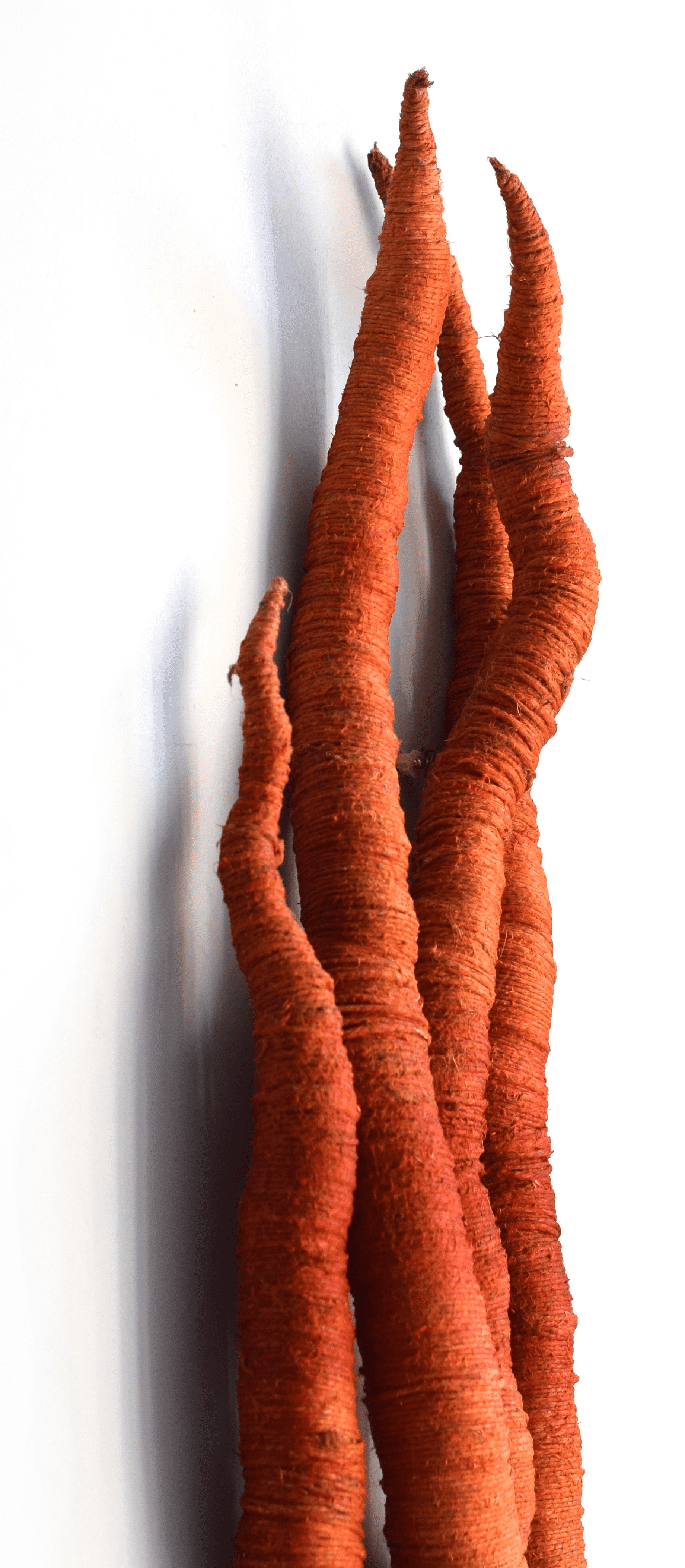 Orange sculpture resembling roots by Aude Franjou
