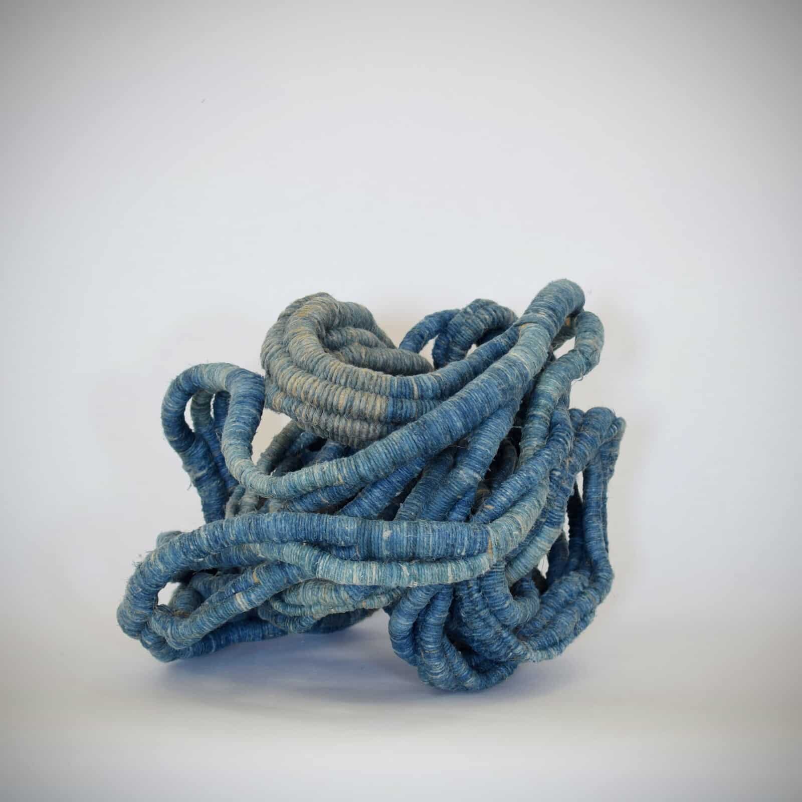 sculpture made of linen dyed natural indigo pigments by Aude Franjou