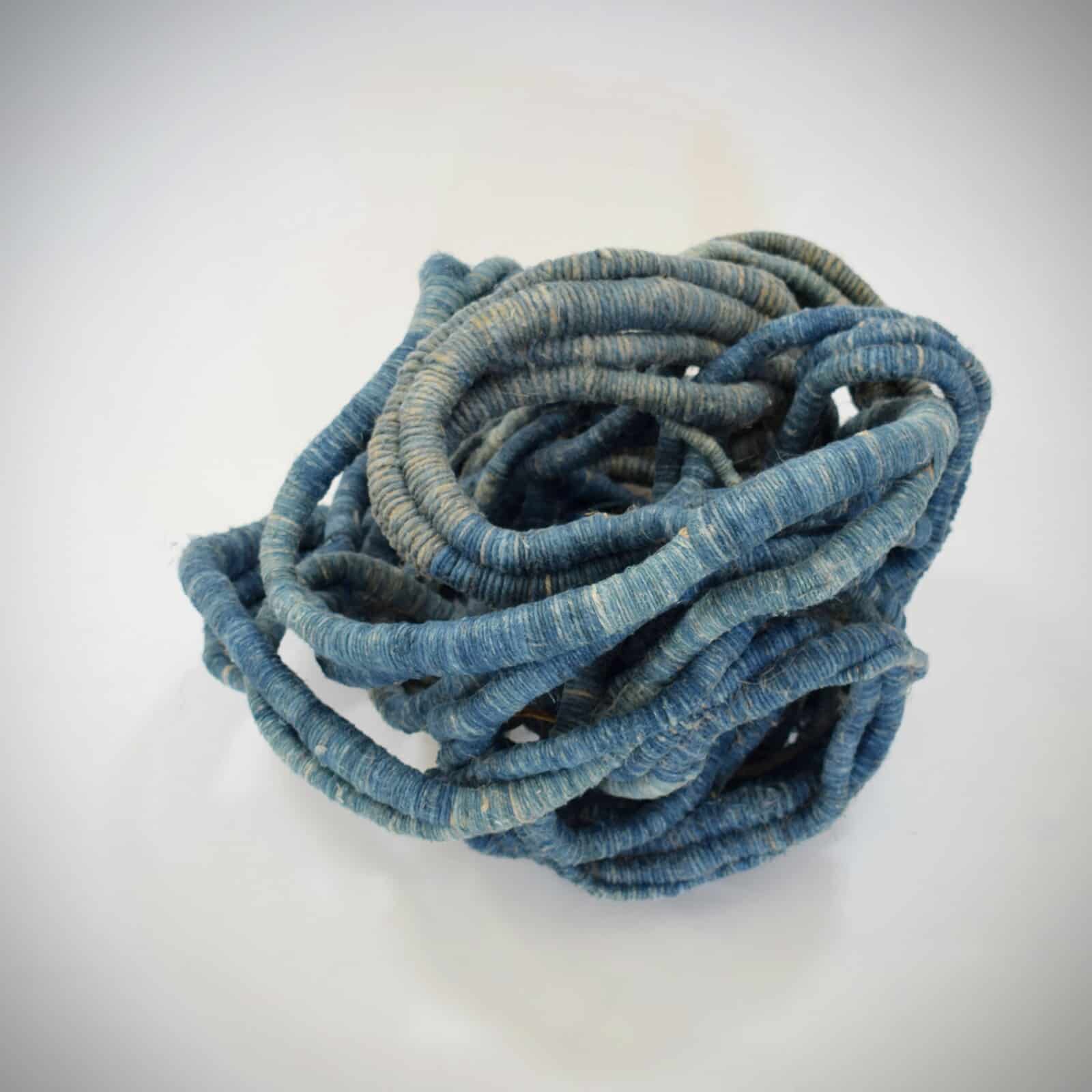 sculpture made of linen dyed natural indigo pigments by Aude Franjou